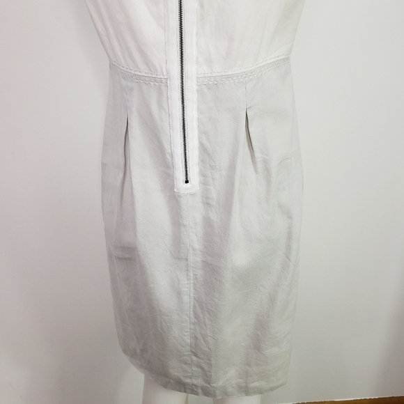 Rebecca Taylor cotton linen sleeves dress colorblock 2-tone beaded neck - Picture 8 of 10